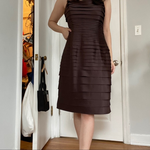 JS Collections Brown Tiered Dress and Shawl - Picture 2 of 4